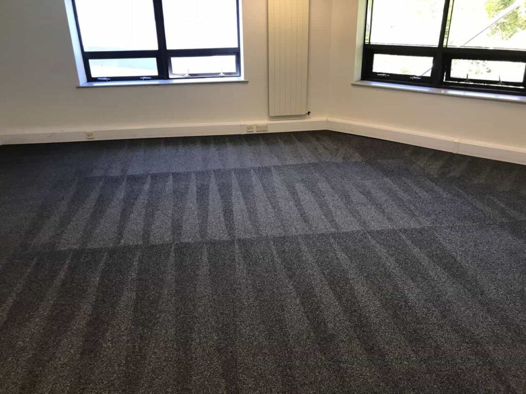 This is a grey commercial carpet that has just been steam cleaned by K&S Carpet Cleaning